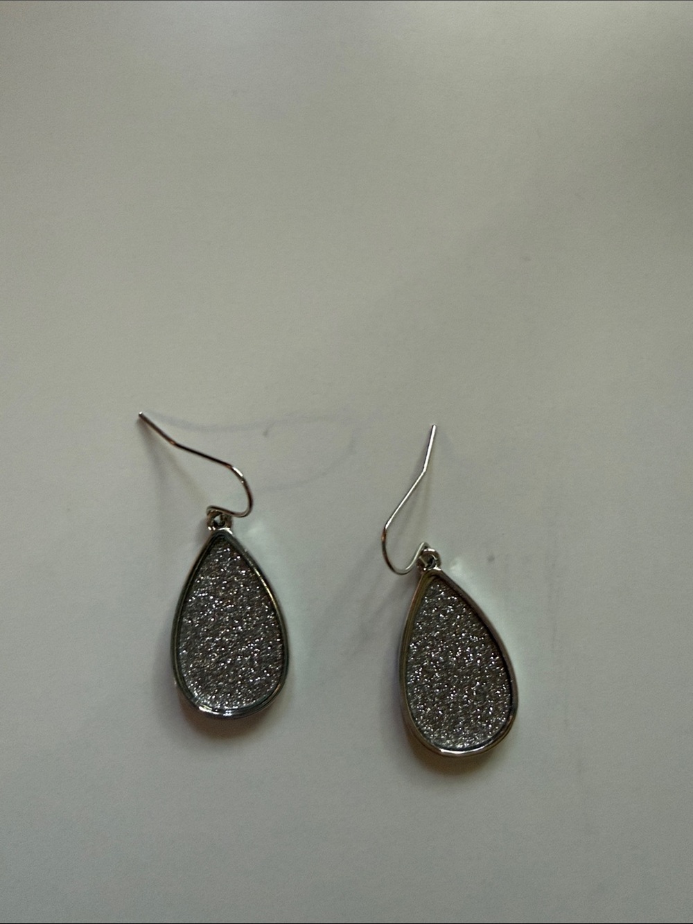Silver Teardrop Glitter Drop Earrings - Women Jewelry